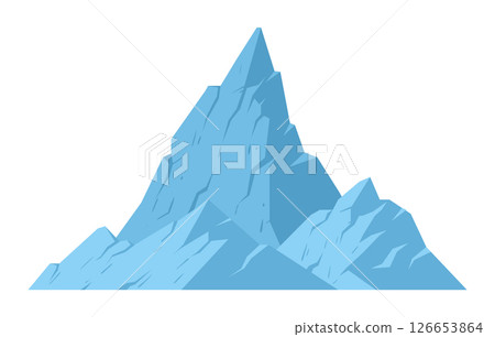 Ice mountain silhouette. Nature landscape snowy mountain, rocky range and glacier peak, outdoor hiking flat vector illustration. Cartoon snowy mountain view Ice mountain silhouette. Nature landscape snowy mountain, rocky range and glacier peak, outdoor hiking flat vector illustration. Cartoon snowy mountain view 126653864