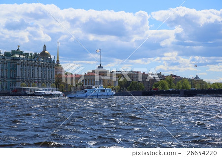 Discover and enjoy beautiful scenic views of the river and historic architecture in St. Petersburg 126654220