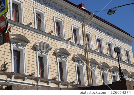 The Beautiful Facade of a Historical Building Bathed in Bright Sunlight, Renowned for Its Charm The Beautiful Facade of a Historical Building Bathed in Bright Sunlight, Renowned for Its Charm 126654274