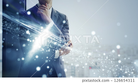 Business people thinking in the office and technology concept Horizontal visual for banners and advertisements 126654311