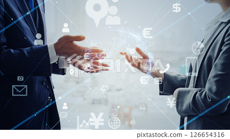 Group of business people meeting and digital technology concept Horizontal visual for banner and advertising Group of business people meeting and digital technology concept Horizontal visual for banner and advertising 126654316