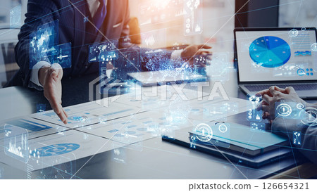 Group of business people meeting and digital technology concept Horizontal visual for banner and advertising Group of business people meeting and digital technology concept Horizontal visual for banner and advertising 126654321