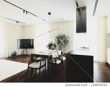 Exploring Modern Minimalist Living and Dining Space Featuring an Elegant and Chic Design 126654581