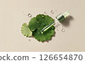 CICA (Centella asiatica) and beauty serum dropper, natural skin care ingredient image / beauty and cosmetics 126654870