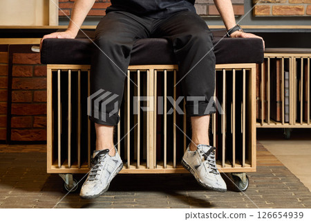 Contemporary Modern Furniture Design A Sleek Bench Featuring Integrated Storage Solutions 126654939