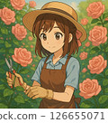 A woman taking care of roses 126655071