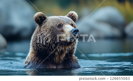Majestic Grizzly Bear Emerging from Serene Waters in Nature 126655083