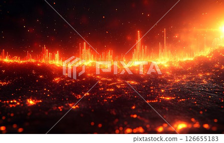 Inferno Metropolis, A Dystopian Cityscape Radiating with Fiery Energy 126655183