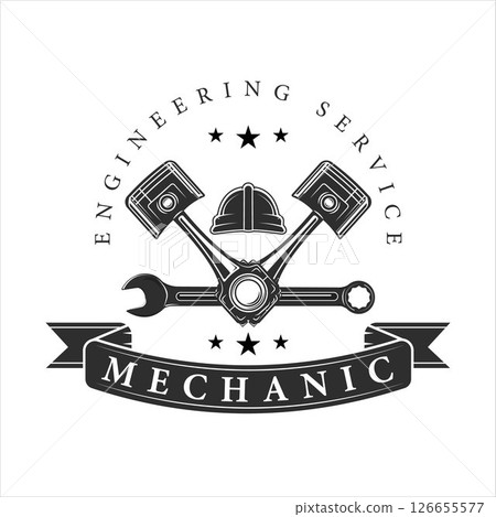 mechanic or piston logo vintage vector illustration template icon design. engineering service logo for company or garage business concept emblem and label symbol 126655577