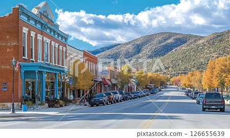 Scenic street view of a historic downtown area during the autumn season Scenic street view of a historic downtown area during the autumn season 126655639