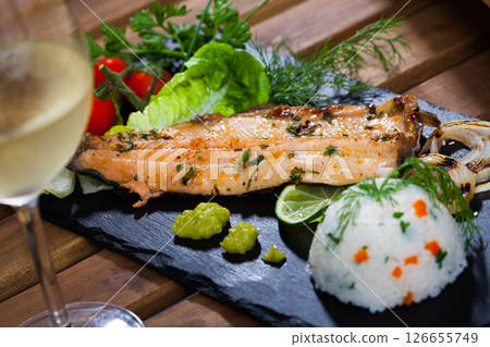 Roasted trout fillet with rice Roasted trout fillet with rice 126655749