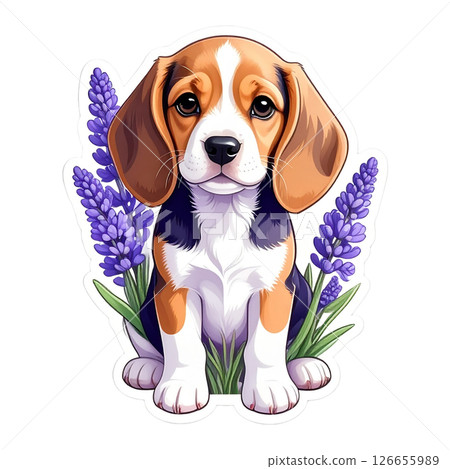 Lavender flower and beagle logo illustration 2 / flyer and poster material 126655989