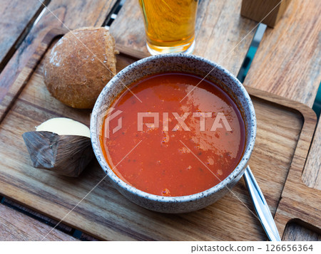 Portion of tomato soup, popular in Netherlands 126656364