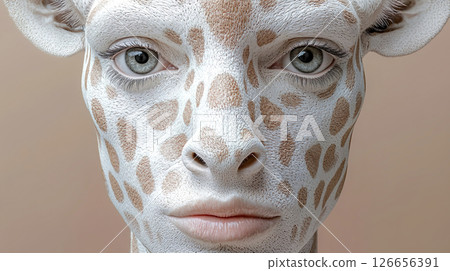 A face inspired by a hybrid of a human and a giraffe A face inspired by a hybrid of a human and a giraffe 126656391