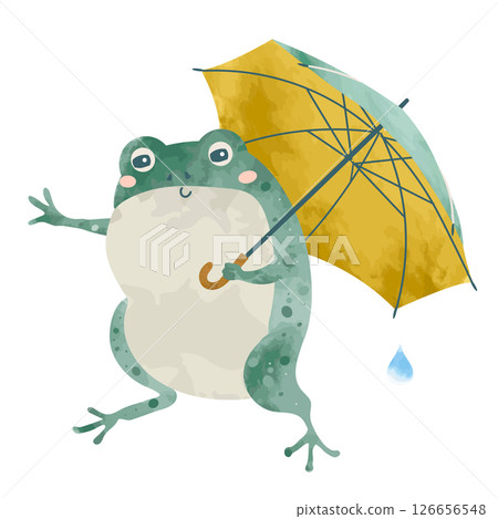 一隻青蛙撐著傘的插圖 一隻青蛙撐著傘的插圖 126656548