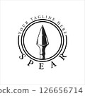 spear logo vintage vector illustration template icon design. head of spear weapon for spartan warrior concept symbol label emblem design with badge 126656714
