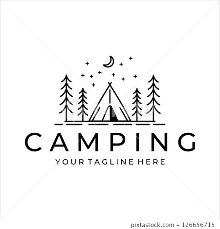 camping logo line art simple minimalist vector illustration template icon design. adventure and wanderlust symbol for activity outdoor summer camp camping logo line art simple minimalist vector illustration template icon design. adventure and wanderlust symbol for activity outdoor summer camp 126656715