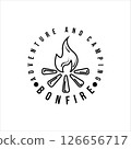 bonfire logo line art simple minimalist vector illustration template icon design. camping activity at night concept symbol 126656717