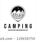 camping logo line art vector illustration template icon design. adventure and wanderlust concept with vintage night at forest and mountain place 126656750