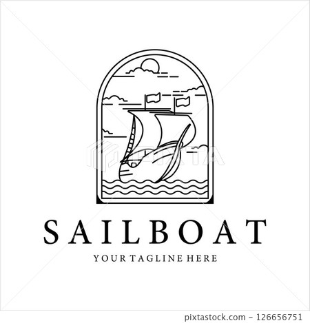 sailboat logo line art simple minimalist vector illustration template icon design. nautical yacht or marine concept with ship at ocean with badge label emblem sailboat logo line art simple minimalist vector illustration template icon design. nautical yacht or marine concept with ship at ocean with badge label emblem 126656751