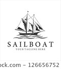 sailboat logo vintage vector illustration template icon design. nautical or marine concept yacht with ship at ocean 126656752