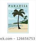 island or beach vintage poster vector background illustration template design. coconut tree or palm tree at paradise island concept with classic and retro style poster 126656753