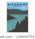 riverside or lake vintage poster vector background illustration template design. adventure at the nature concept wanderlust retro poster 126656754