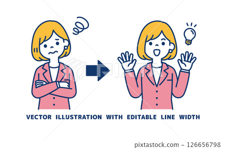 向量圖的一位女性辦公室職員想出了解決問題的方法_線寬可以編輯 126656798