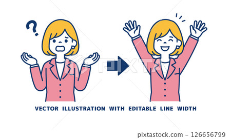 向量圖的一位女職員解決了她的問題_線寬可以編輯 向量圖的一位女職員解決了她的問題_線寬可以編輯 126656799