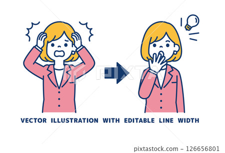 向量圖的一位女性辦公室職員想出了解決失敗的方法_線寬可以編輯 向量圖的一位女性辦公室職員想出了解決失敗的方法_線寬可以編輯 126656801