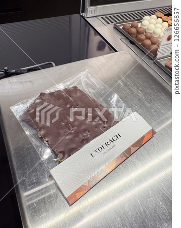 Premium chocolate bar displayed at Laderach confectionery in Penang 126656857
