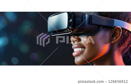 Experiencing immersive virtual reality technology with cutting edge vr headset 126656912