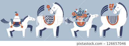 馬年賀年卡插圖集（親子馬和喜慶的新年） 126657046