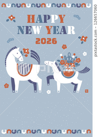 2026年馬年新年賀卡插圖(馬和嬰兒以及喜慶的新年) 2026年馬年新年賀卡插圖(馬和嬰兒以及喜慶的新年) 126657060