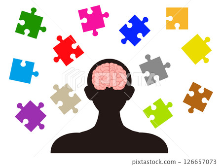 The human brain and puzzle pieces of various shapes 126657073