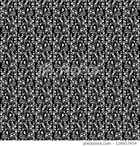 Flower pattern. Seamless white and black ornament. Graphic vector background. 126657454
