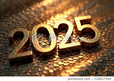 Glittering 2025 with golden texture for new year celebration and festive design. AI generation 126657564