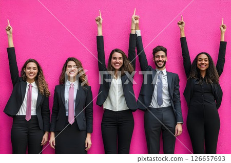 Diverse group of professional business people celebrating success together 126657693
