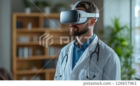 Modern medicine: A doctor uses virtual reality for medical innovation concept 126657961