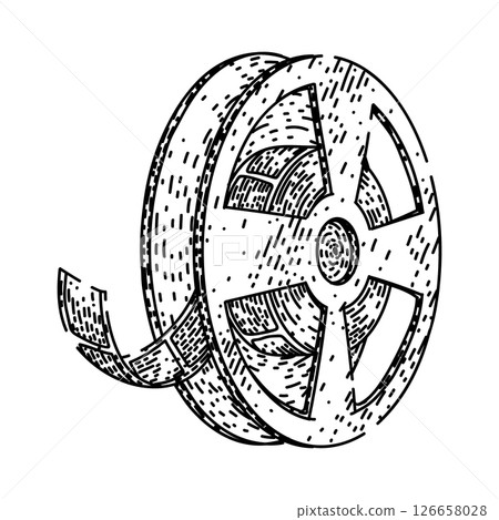 vintage film projector reel sketch hand drawn vector 126658028
