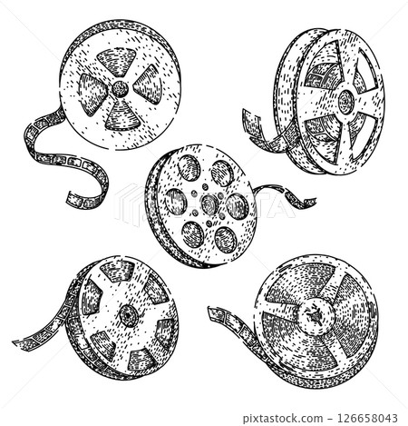 film projector reel set sketch hand drawn vector 126658043