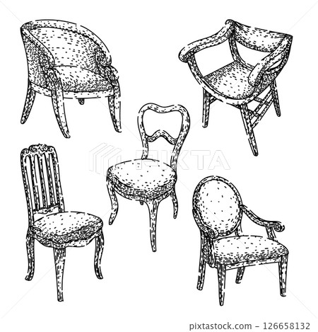 antique chair set sketch hand drawn vector 126658132