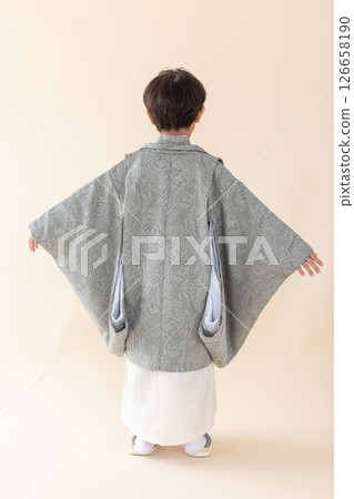 Boy wearing a kimono for Shichigosan, 5 years old Boy wearing a kimono for Shichigosan, 5 years old 126658190
