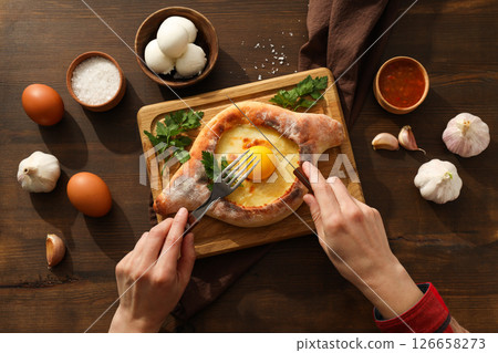 Khachapuri, concept of tasty food, tasty baking food 126658273