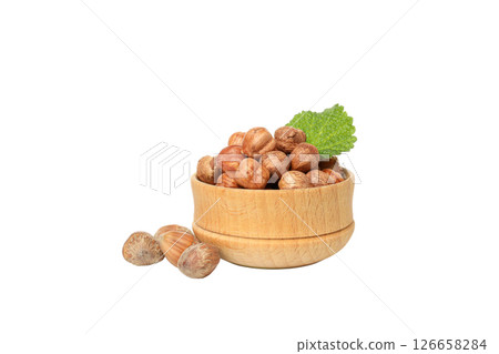 PNG, Whole peeled and unshelled hazelnuts in bowl, isolated on white background 126658284
