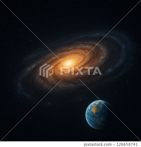漂浮在外太空的發光地球與銀河系 |天體背景圖 126658741