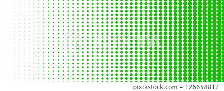 Green halftone gradient texture. Vanishing cartoon polka dot background. Repeated dotted gradation pattern. Fading comic pop art overlay backdrop. Rasterized halfton patern effect wallpaper. Vector 126658812