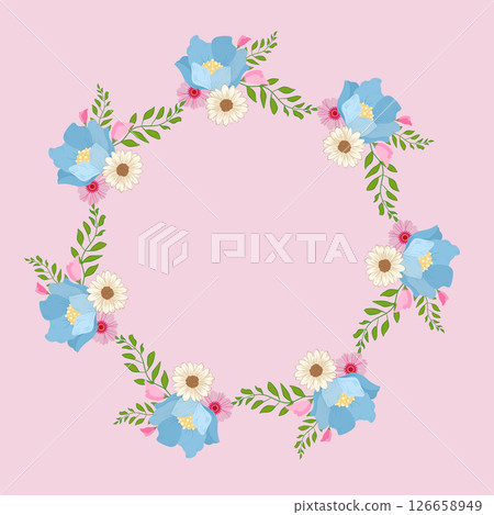 flower wreath isolate on pink background for greeting card,poster,background,poscard flower wreath isolate on pink background for greeting card,poster,background,poscard 126658949