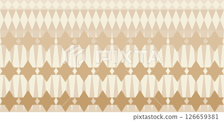 Repeating geometric pattern in shades of beige and gold stars and diamonds symmetrical and visually appealing composition. The muted color palette sophisticated and elegant textile print,background 126659381