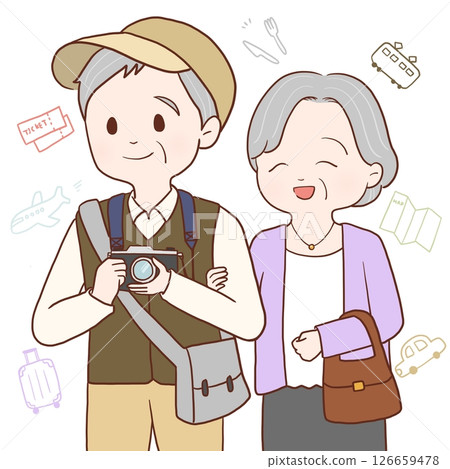 老年夫婦旅行（彩色背景） 126659478